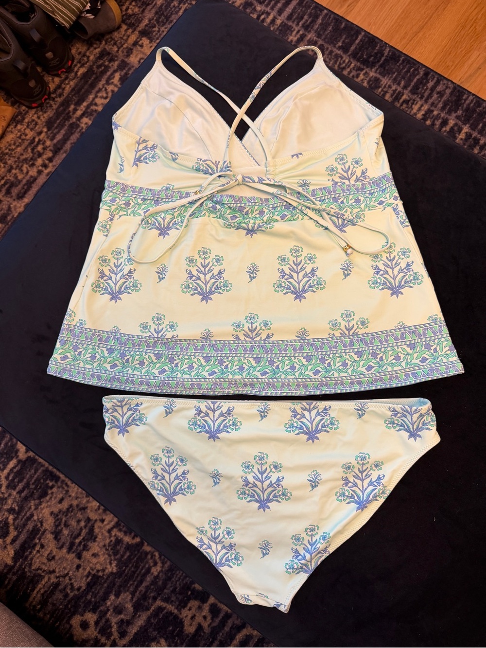Vineyard Vines Cream Tankini & Bikini Set with Blue-Green Floral Print - Picture 2 of 4